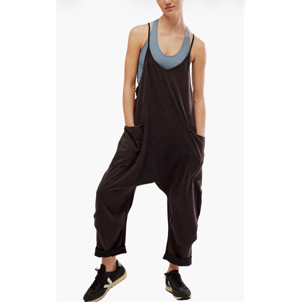 Free People FP Movement Hot Shot Onesie Washed Black Oversized Jumpsuit Medium